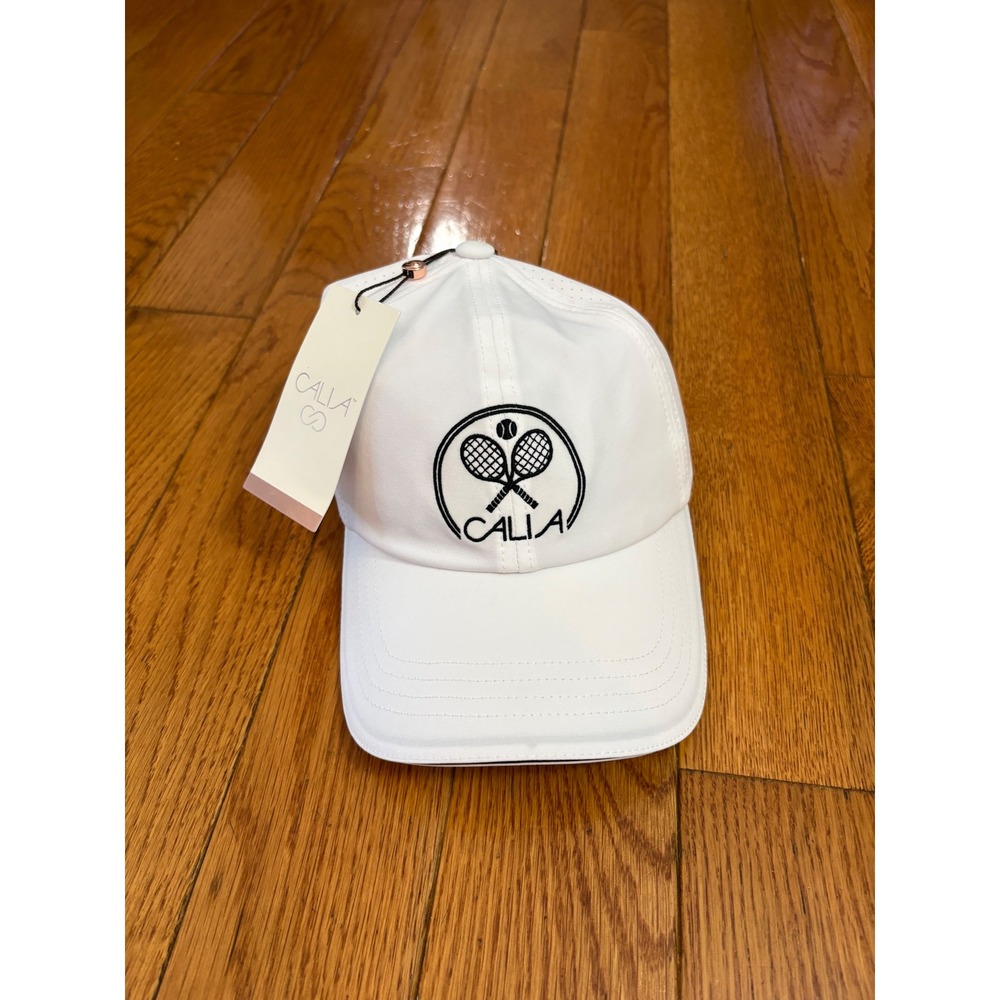 New Calia Women Ponytail Cap Tennis Hat White Black Elastic Crossback CAC2513